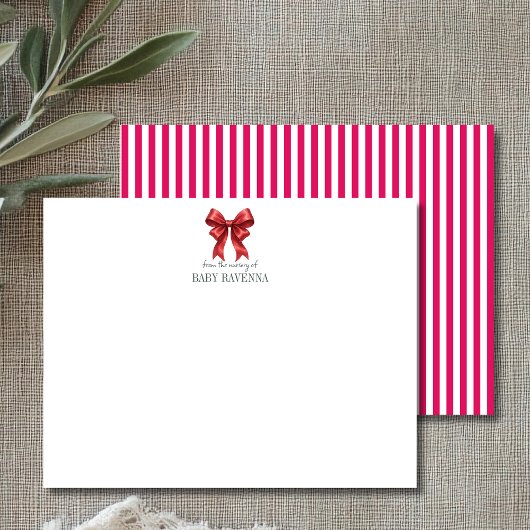 Correspondance Carte de vœux minimaliste rayée avec nœud rubis po