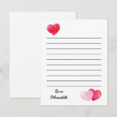 Correspondance carte de vœux plate pour la Saint-Valentin (Devant / Derrière)