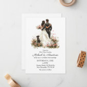 Correspondance carte d'invitation de mariage moderne chic script (Devant/Arrière en situation)