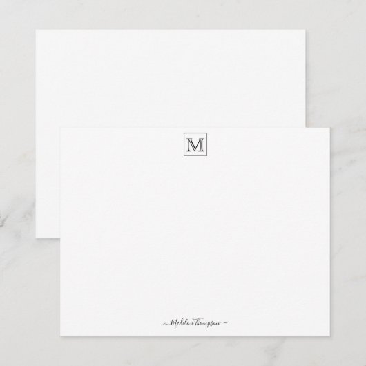 Correspondance Carte Noir Monogramme Initiale De Script Moderne (Devant / Derrière)