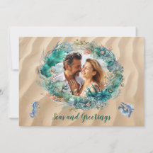 Carte photo de Noël Blue Ocean Wreath