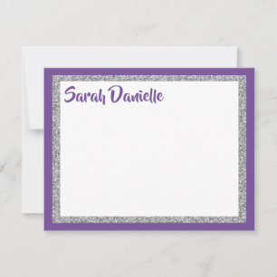 Correspondance Carte plate de remerciement violet et argent paill
