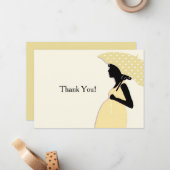 Correspondance Carte pour notes de Merci à parapluie Polka Jaune (Devant/Arrière en situation)