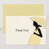 Correspondance Carte pour notes de Merci à parapluie Polka Jaune (Devant / Derrière)
