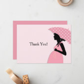 Correspondance Carte pour notes de Merci à parapluie rose (Devant/Arrière en situation)