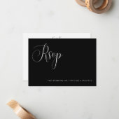 Correspondance Carte RSVP de choix de repas Mariage noir et blanc (Devant/Arrière en situation)