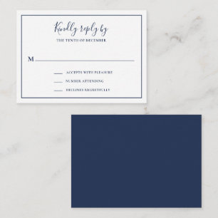 Correspondance Carte RSVP de mariage bleu marine traditionnelle