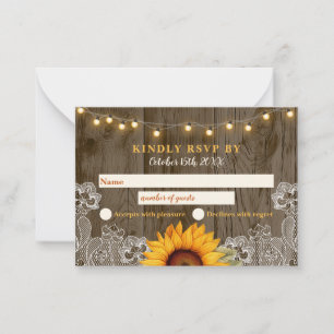 Correspondance Carte RSVP de mariage de tournesol en bois rustiqu