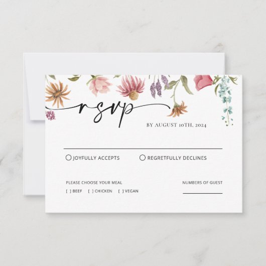Correspondance Carte RSVP de mariage fleur sauvage (Devant)