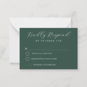 Correspondance Carte RSVP de mariage minimaliste vert foncé budge