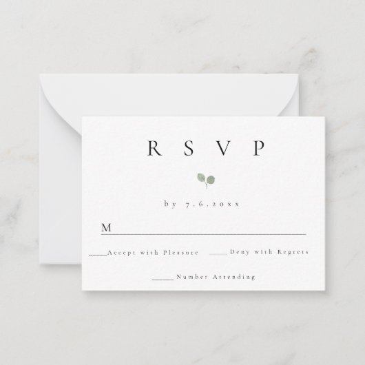 Correspondance Carte RSVP de réponse Mariage simple Budget (Devant)