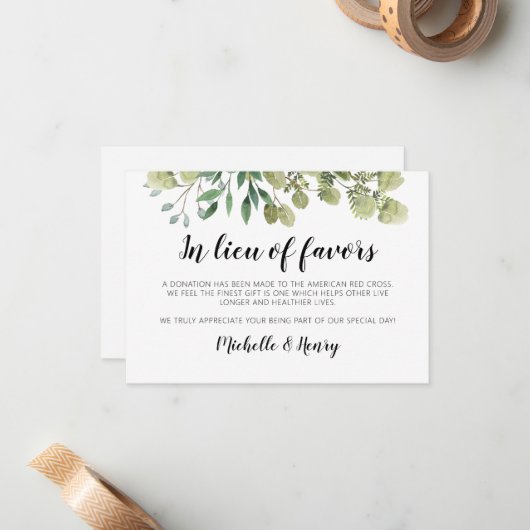 Correspondance Carte Rustique Elégante Verdure en remplacement de (Devant/Arrière en situation)