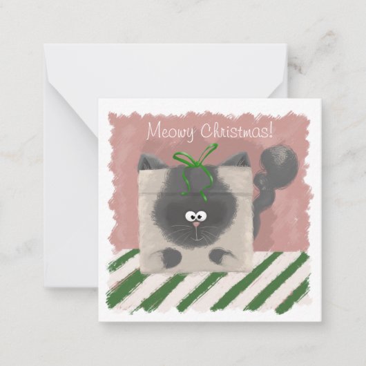 Correspondance Drôle, chat mignon, carte de Noël peinte à la main (Devant)