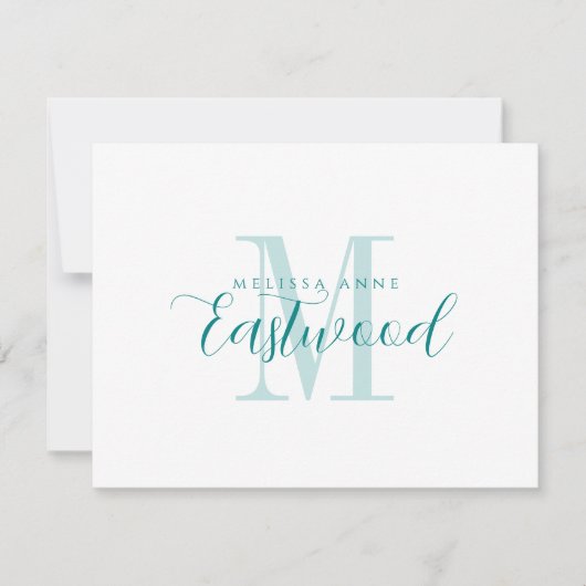 Correspondance Élégant nom de script Monogramme Turquoise carte d (Devant)