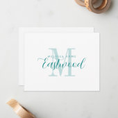 Correspondance Élégant nom de script Monogramme Turquoise carte d (Devant/Arrière en situation)