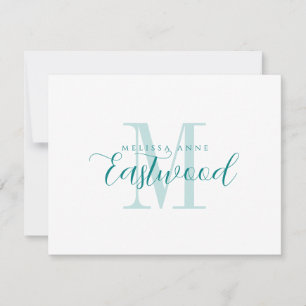 Correspondance Élégant nom de script Monogramme Turquoise carte d