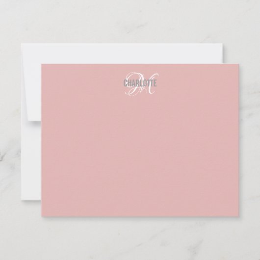 Correspondance Elégante carte de nom monogramme rose rousse (Devant)