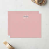 Correspondance Elégante carte de nom monogramme rose rousse (Devant/Arrière en situation)