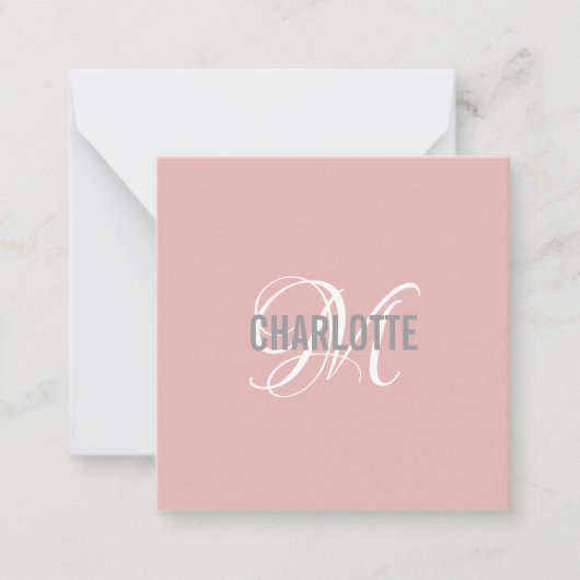 Correspondance Elégante carte de nom monogramme rose rousse (Devant)
