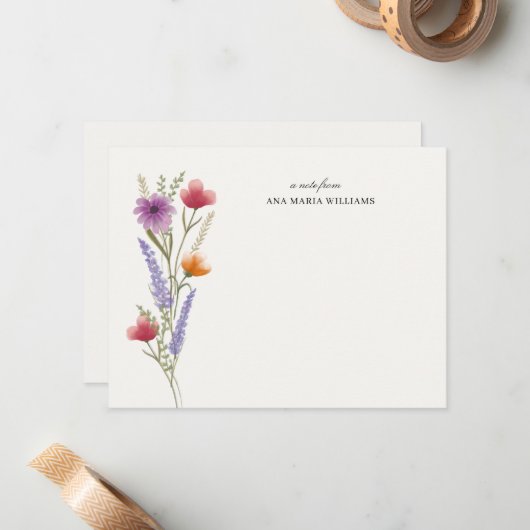 Correspondance Élégante carte de note Fleur sauvage chic (Devant/Arrière en situation)