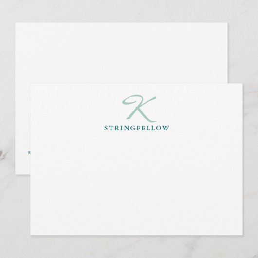 Correspondance Élégante carte de note Monogramme de script Turquo (Devant / Derrière)