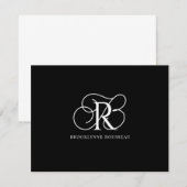 Correspondance Élégante carte de note noire monogramme blanc (Devant / Derrière)