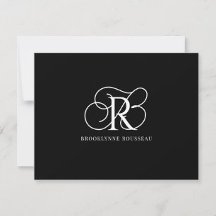 Correspondance Élégante carte de note noire monogramme blanc