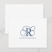 Correspondance Élégante carte de note plat Monogramme Bleu (Devant / Derrière)