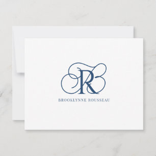 Correspondance Élégante carte de note plat Monogramme Bleu