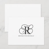 Correspondance Élégante carte de note plat Monogramme noir (Devant / Derrière)
