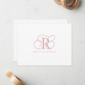 Correspondance Élégante carte de note plat Monogramme rose (Devant/Arrière en situation)