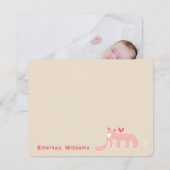 Correspondance Eléphant rose fille bébé Carte de remerciements pe (Devant / Derrière)