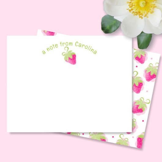 Correspondance Fraises roses et points mignonette carte de note f