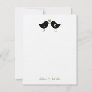 Correspondance Monogramme Oiseaux Mariage Carte de remerciements