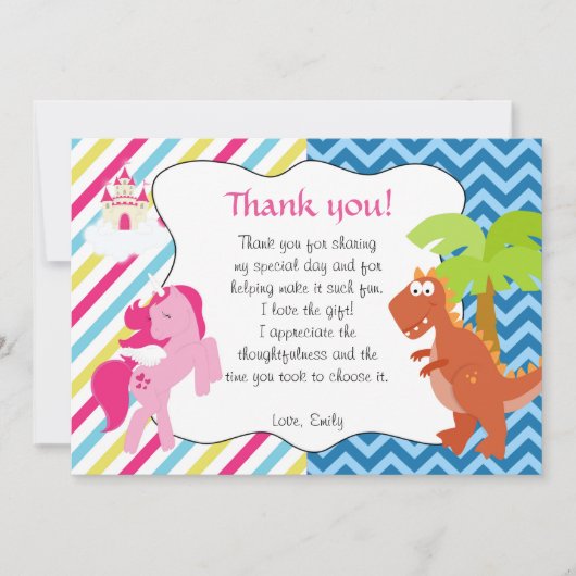 Correspondance Note de Carte de remerciements Dinosaur Unicorn (Devant)