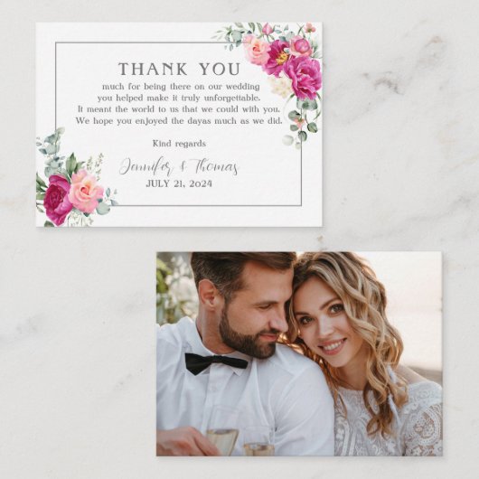 Correspondance Peony et verdure Rose Carte de remerciements (Devant / Derrière)