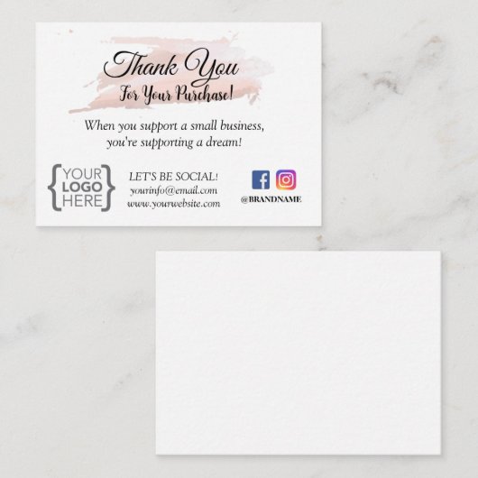 CORRESPONDANCE PETITE CARTE DE COMMANDE DE MERCI D'AFFAIRES BLUSH (Devant / Derrière)