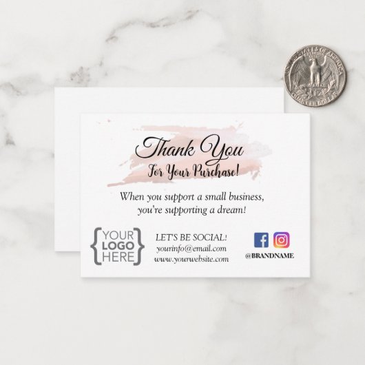 CORRESPONDANCE PETITE CARTE DE COMMANDE DE MERCI D'AFFAIRES BLUSH (Devant/Arrière en situation)