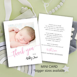 Correspondance Photo de fille rose script mini carte de remerciem