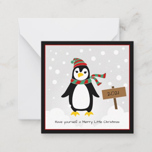 Correspondance Pingouin dans la Mini carte de Noël neige (Devant)