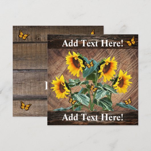 Correspondance Sunflower Papillons Rustic Barque Carte de note (Devant / Derrière)