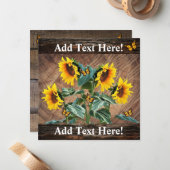Correspondance Sunflower Papillons Rustic Barque Carte de note (Devant/Arrière en situation)