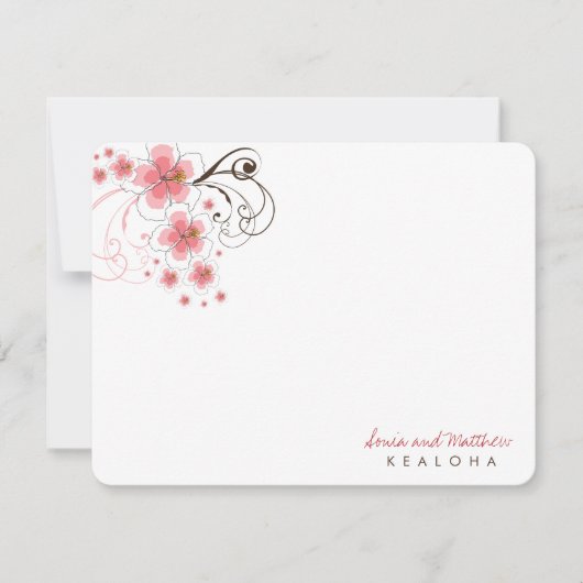 Correspondance Tropical rose Hibiscus Mariage Merci Carte de note (Devant)