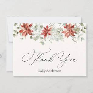 Correspondance Winter Greenery Poinsettia Merci Carte de note