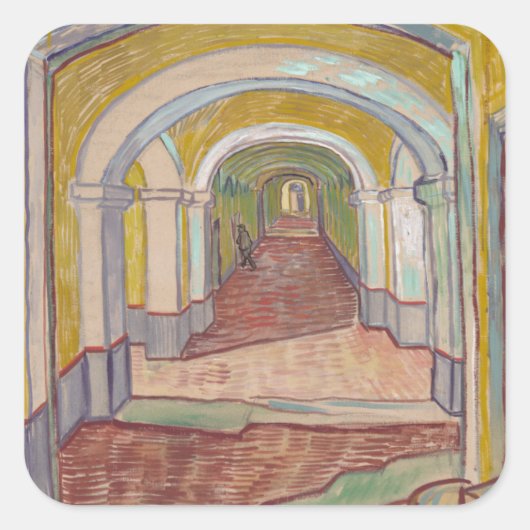 Corridor in de Asiel door Vincent Van Gogh Vierkante Sticker (Voorkant)