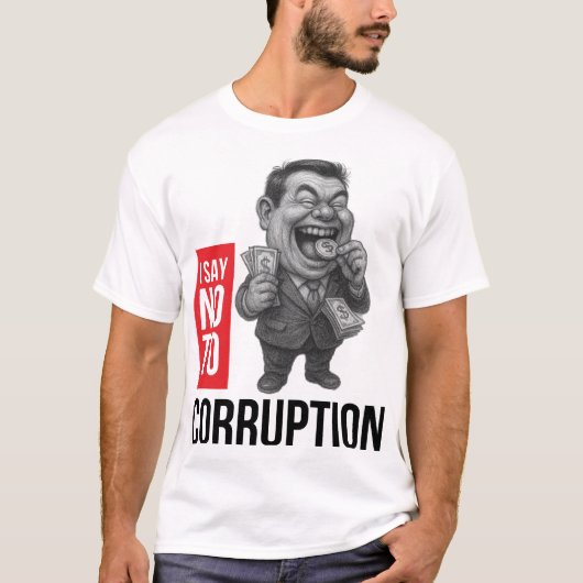 Corruptiebestrijding | Karikatuur schets kunst T-shirt (Voorkant)