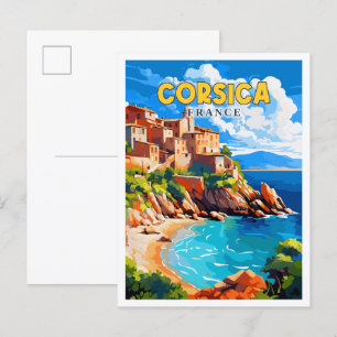 Corsica Frankrijk vintage reisillustratie Briefkaart