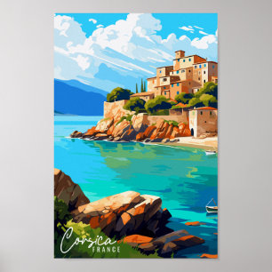 Corsica Frankrijk vintage reisillustratie Poster