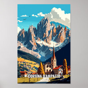 Cortina d'Ampazzo Reizen Kunst Vintage Illustratie Poster