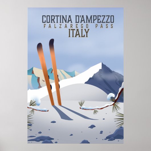 Cortina d'Ampezzo Italie Affiche de ski Impression (Devant)
